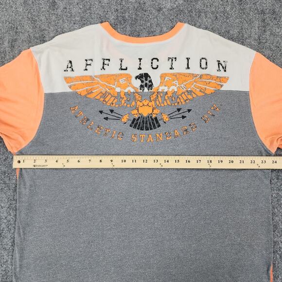 Affliction Shirt Mens 2XL Gray Orange Short Sleeve Tee Live Fast Eagle USA Made - Picture 5 of 14